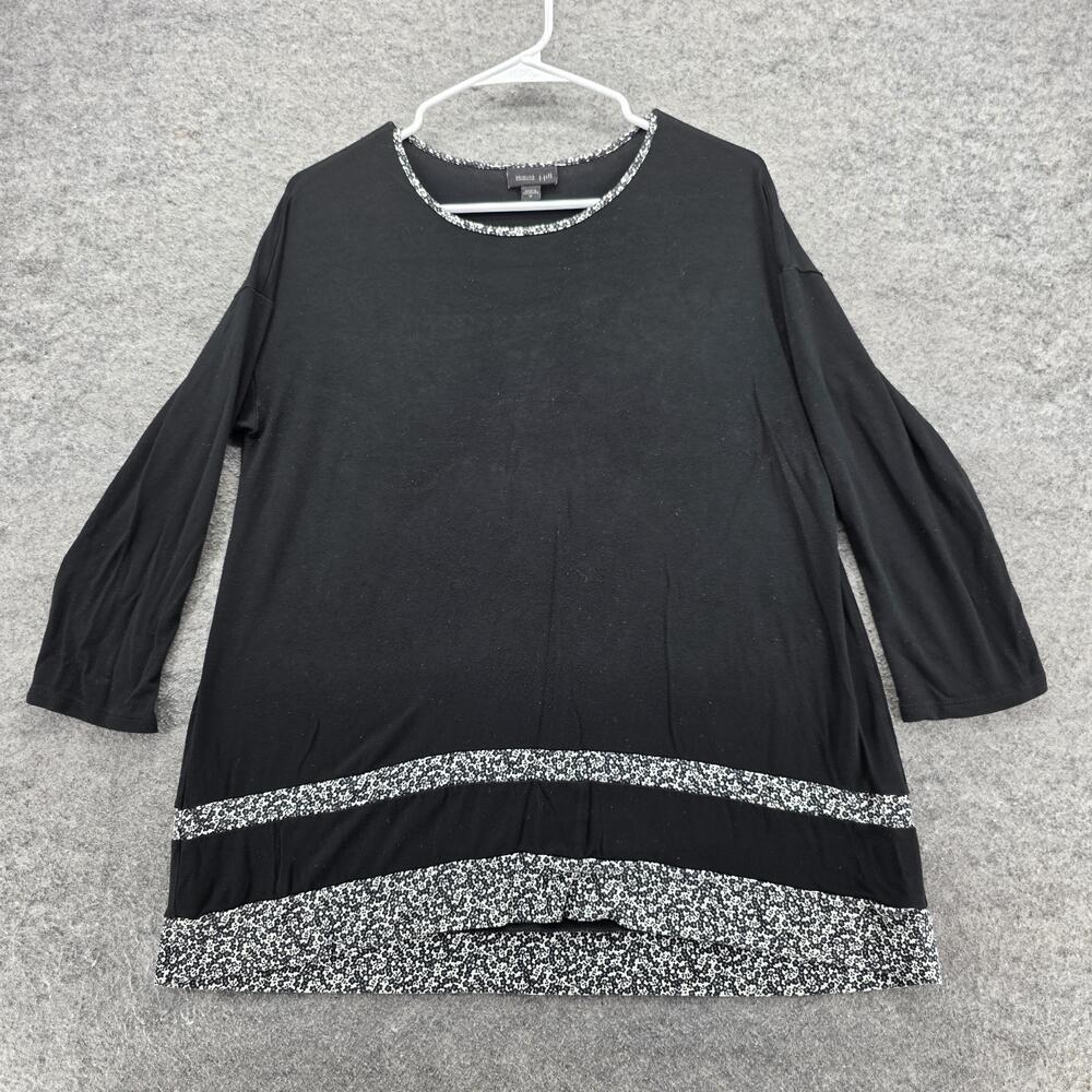 J. Jill Shirt Womens Medium Black Wearever Collection Tunic 3/4 Sleeve Floral